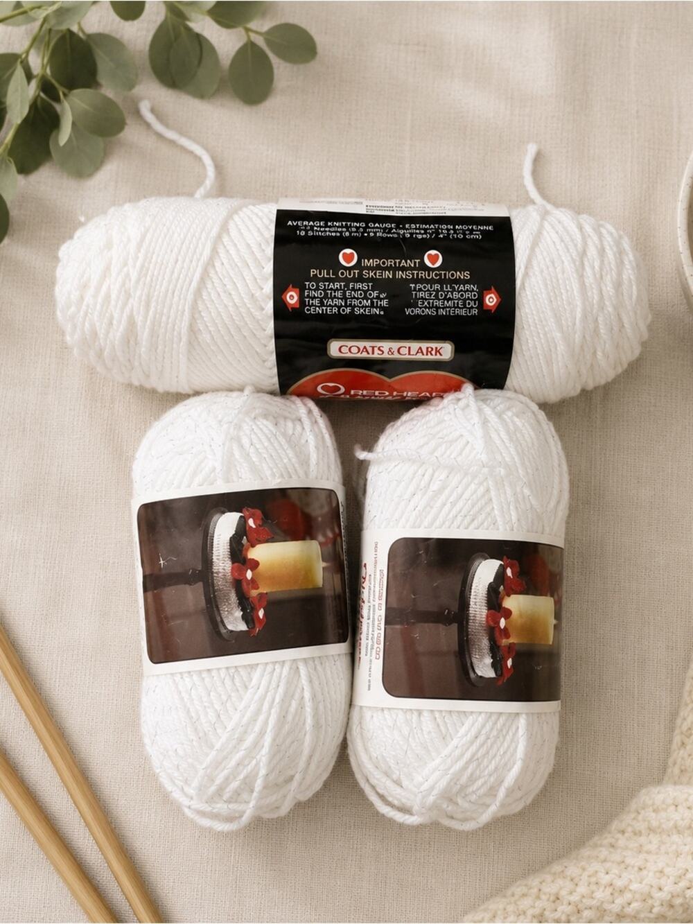 Caron Christmas Glitter Yarn Lot White Silver Sparkle Worsted 3 Skeins